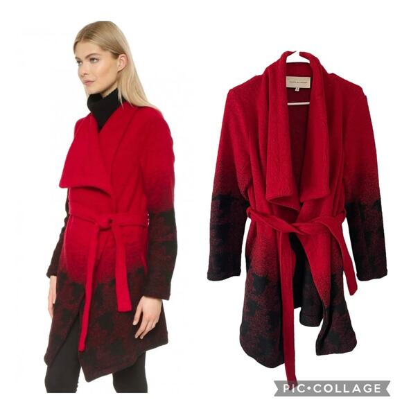 Cupcakes & cashmere 'Brighton' Houndstooth Wrap Coat Wool Belted Size Small Cozy - Picture 2 of 12